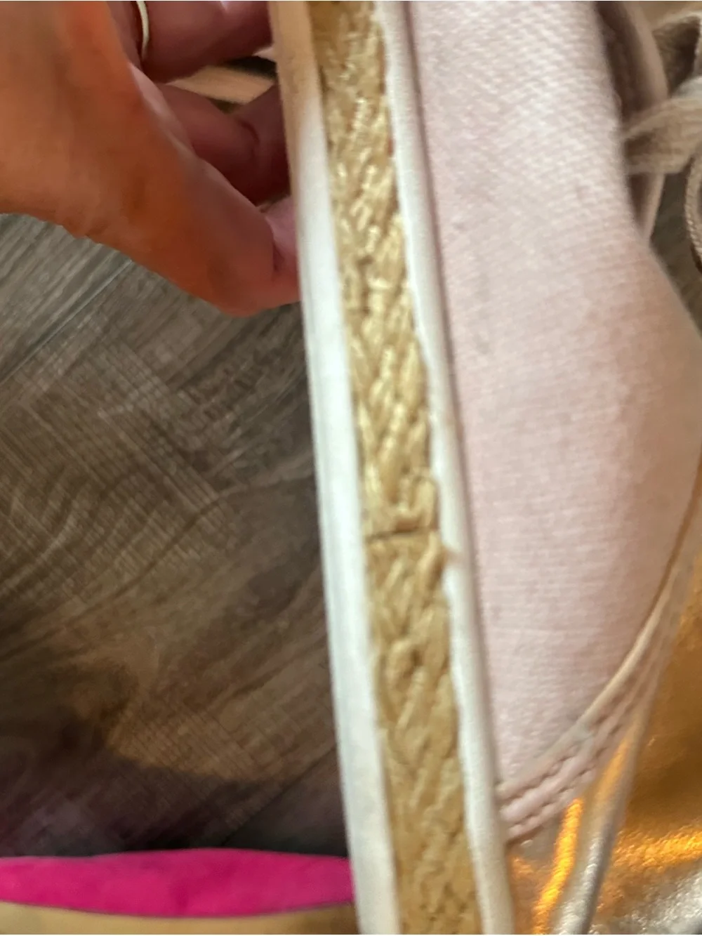Michael Kors Blush Pink Canvas Sneakers with Gold Heel and Accents